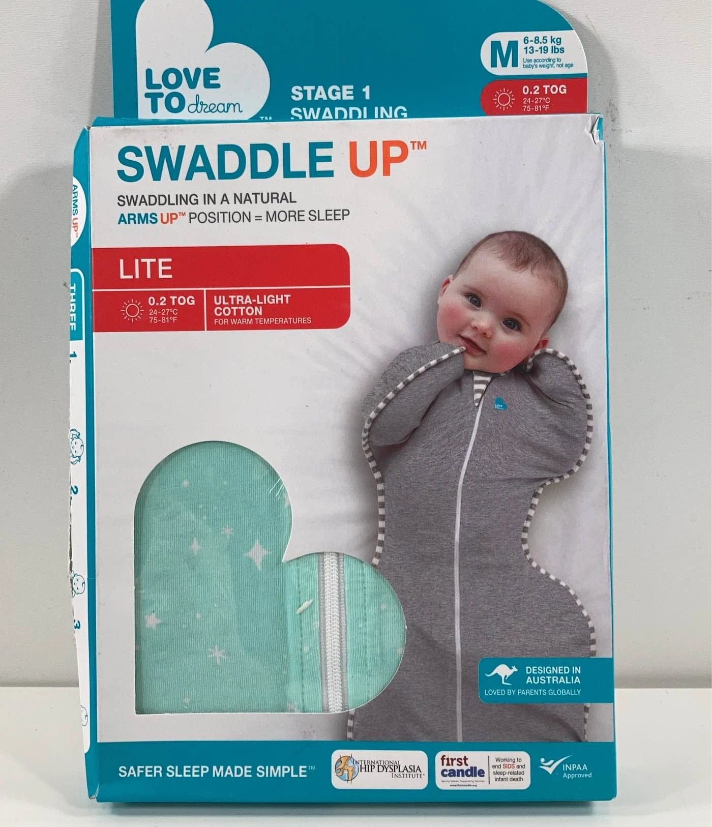 Love To Dream Swaddle Up Lite 0.2 Sleep Sack, Medium, Mint Stars 1 Love To Dream Swaddle Up Lite 0.2 Sleep Sack, Medium, Mint Stars