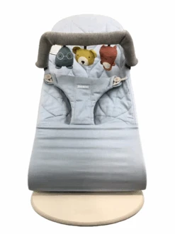 BabyBjorn Bouncer Bliss With Soft Toy Bar, Blue Cotton Petal Quilt, Light Gray Frame