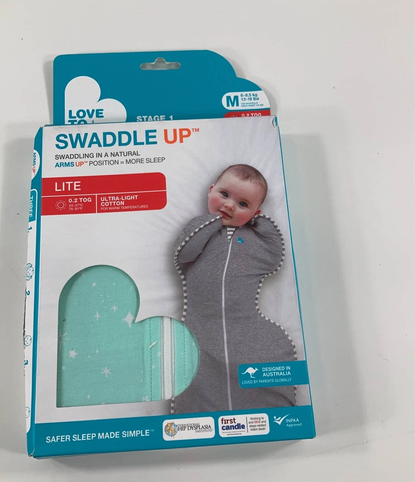 Love To Dream Swaddle Up Lite 0.2 Sleep Sack, Medium, Mint Stars 5 Love To Dream Swaddle Up Lite 0.2 Sleep Sack, Medium, Mint Stars - Image 5