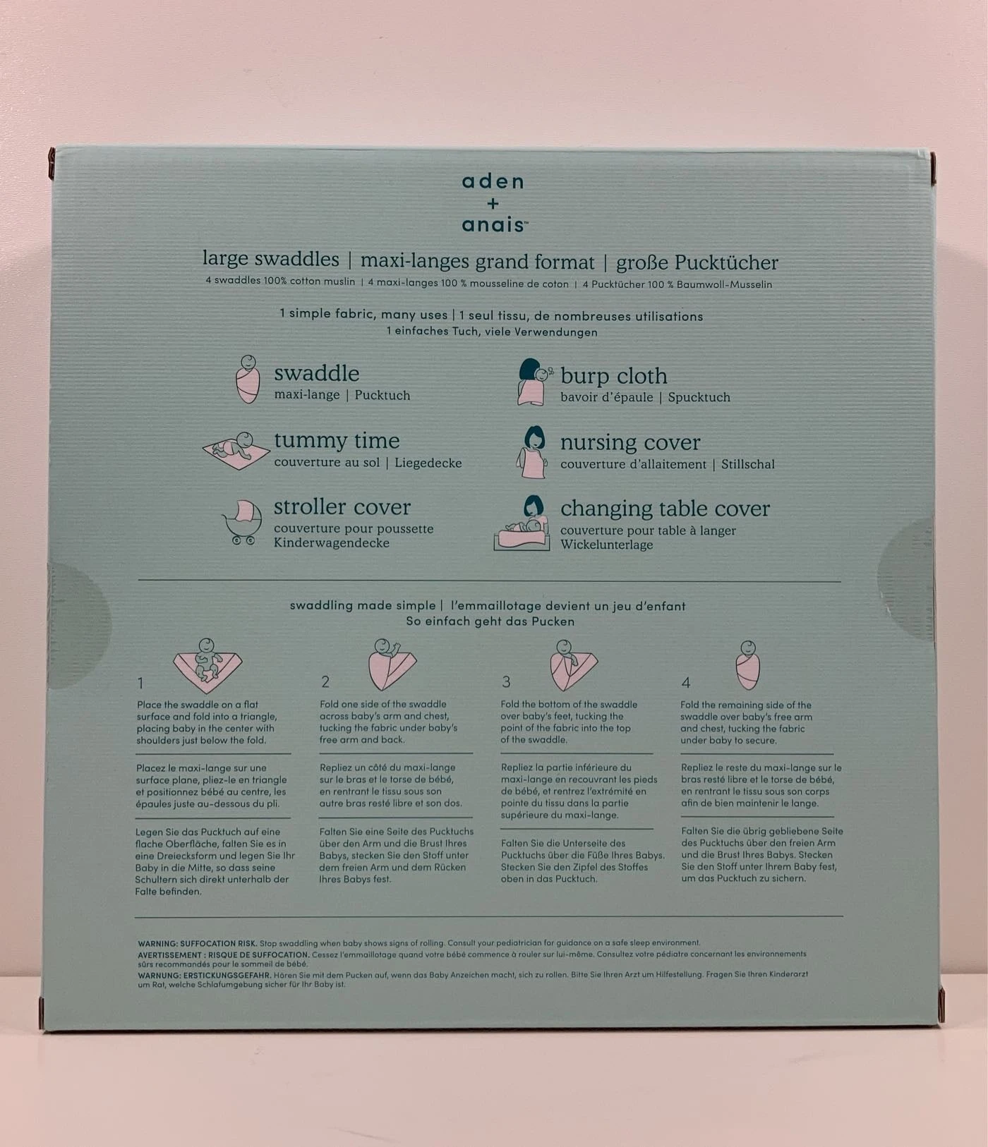 Aden + Anais Large Cotton Muslin Swaddle, 4pk, Hear Me Roar 2 Aden + Anais Large Cotton Muslin Swaddle, 4pk, Hear Me Roar - Image 2