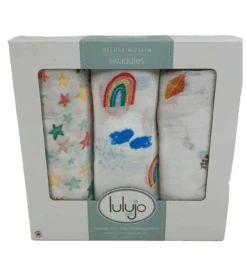Lulujo Muslin Swaddle Blankets, 3 Pack, High In The Sky