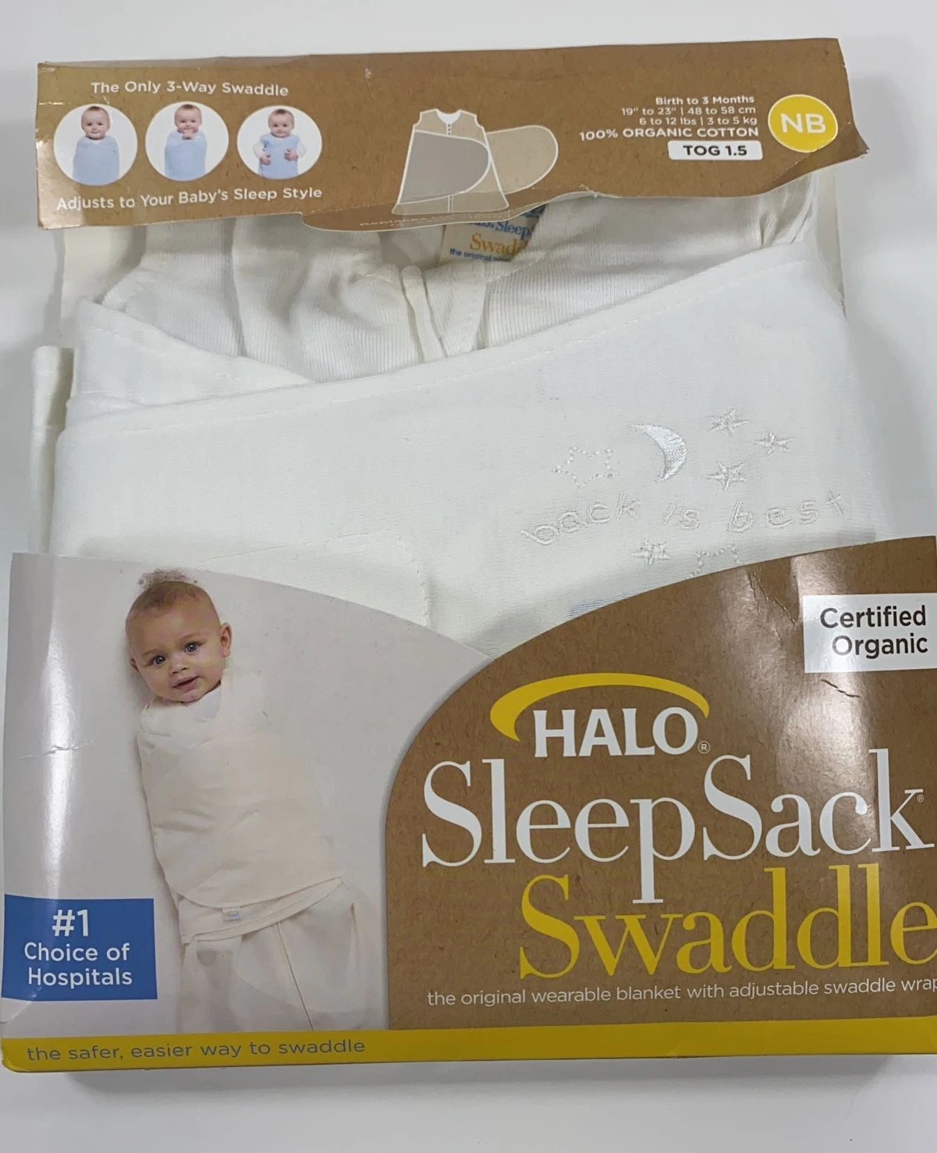 Halo Organic SleepSack Swaddle, Newborn, Natural 1 Halo Organic SleepSack Swaddle, Newborn, Natural