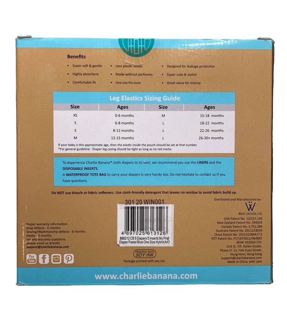 Charlie Banana One Size Cloth Diapers & Inserts, 5 Ct 2 Charlie Banana One Size Cloth Diapers & Inserts, 5 Ct - Image 2