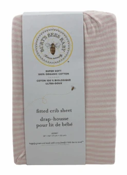 Burt's Bees Baby Fitted Crib Sheet, Classic Stripe Blossom