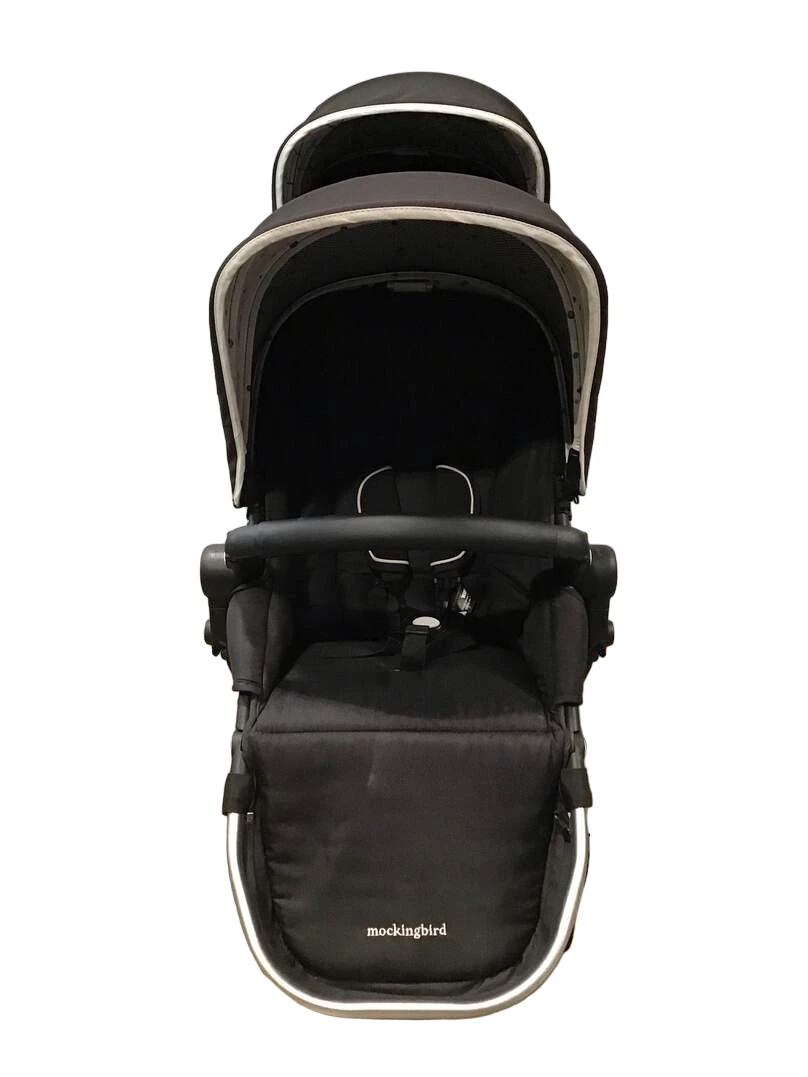 Mockingbird Double Stroller, 2020, Silver With Black Leather, Watercolor Drops And Windowpane , Black 6 Mockingbird Double Stroller, 2020, Silver With Black Leather, Watercolor Drops And Windowpane , Black - Image 6