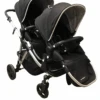 Mockingbird Double Stroller, 2020, Silver With Black Leather, Watercolor Drops And Windowpane , Black