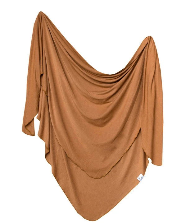Copper Pearl Knit Swaddle Blanket, Camel 1 Copper Pearl Knit Swaddle Blanket, Camel